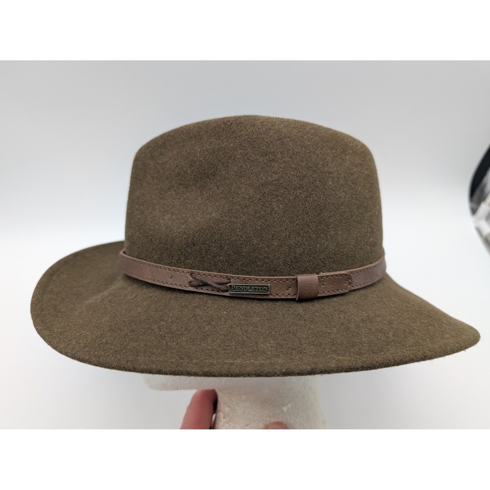Pendleton Olive Green Wool Fedora Hat Leather Band AB202-71036 Large Mens